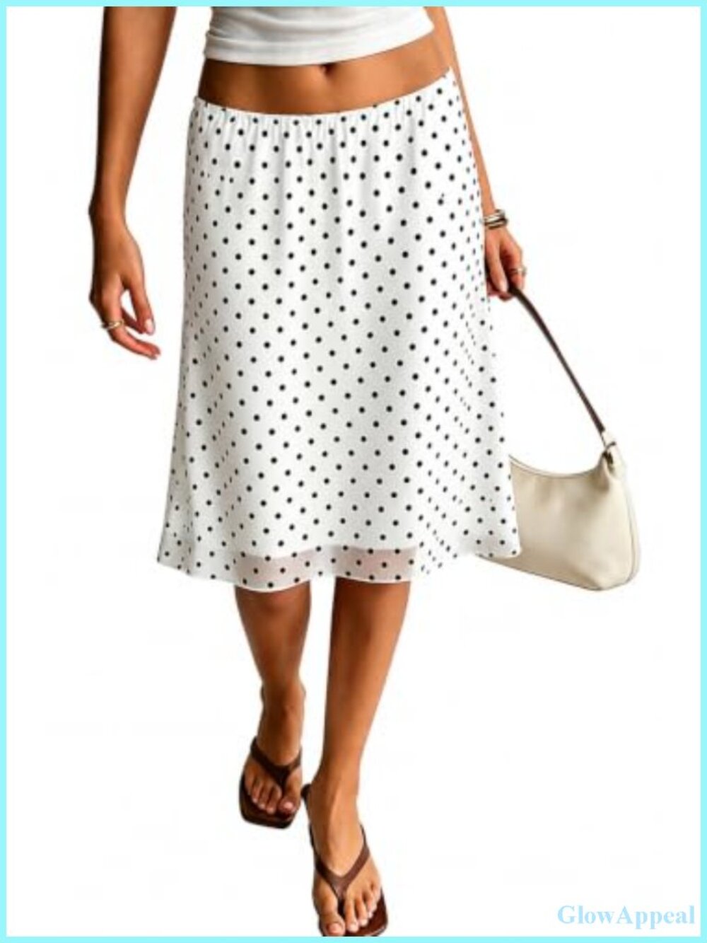 Women's Polka Dot Mesh Midi A-Line Skirt Low Rise Lined Knee Length